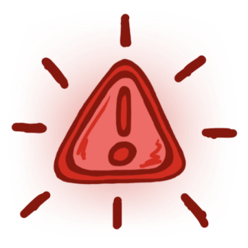 a triangle warning sign in red with red haze behind it and dashed lines radiating from it